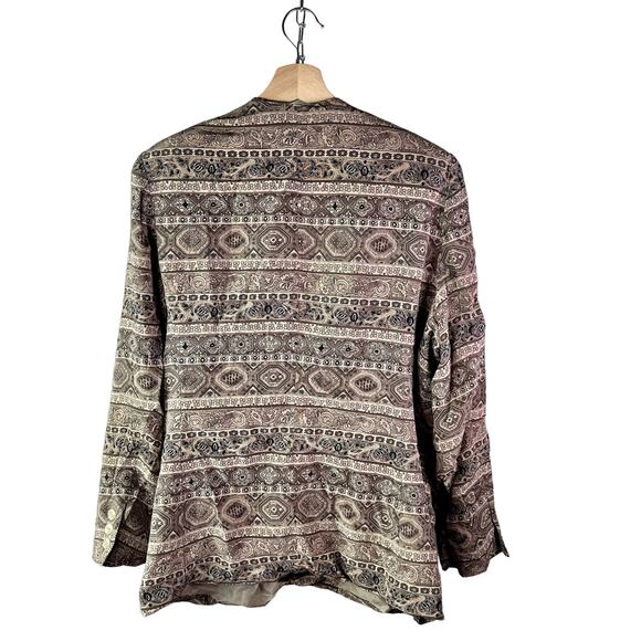 Talbots Women's 16 Vintage Label 100% Silk Tan & Brown One Button Blazer Jacket - Picture 2 of 9